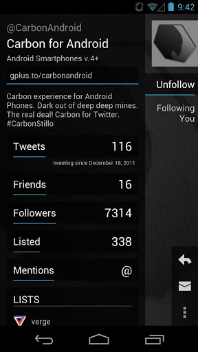 estadísticas en Carbon for Twitter